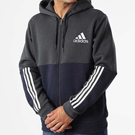 Adidas Sportswear - HK2879 Felpa con cappuccio e zip a righe nere grigio navy antracite