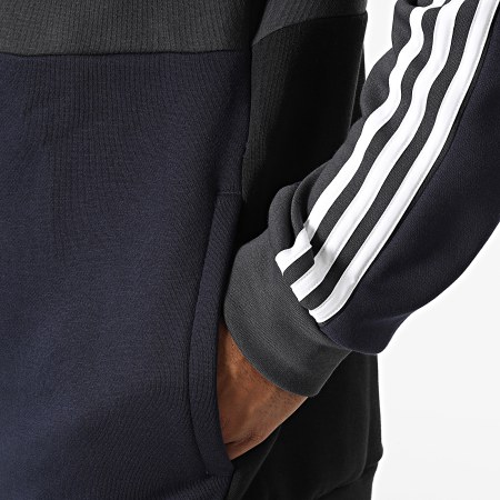 Adidas Sportswear - Sweat Zippé Capuche A Bandes HK2879 Bleu Marine Gris Anthracite Noir
