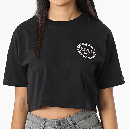 Tommy Jeans - Tee Shirt Manches Longues Crop Femme Signature 3700 Noir
