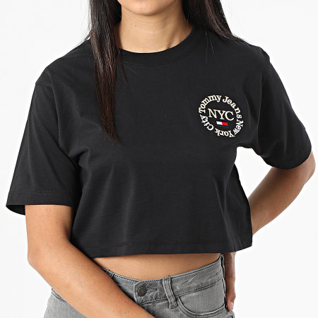 Tommy Jeans - Camiseta negra de manga larga Signature 3700 para mujer