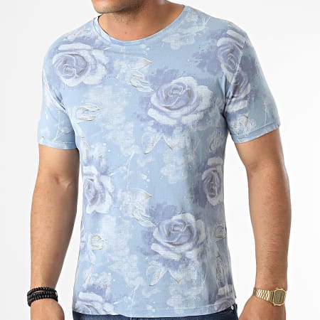 Kymaxx - Camiseta TM0448 Floral Azul Claro