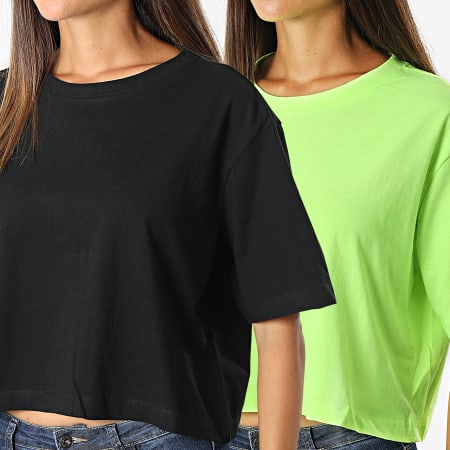 Urban Classics - Set di 2 magliette da donna TB3412A Nero verde fluo