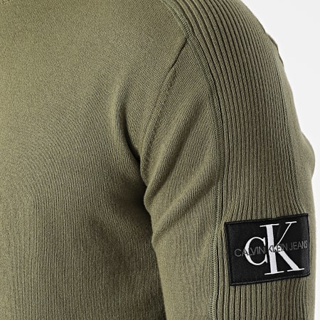 Calvin Klein Jeans - Pull Monogram Badge Texture 1581 Vert Kaki