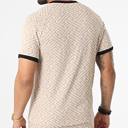 MTX - Camiseta con cuello de cremallera Conjunto corto de jogging C5839-C8149 Beige