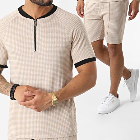 MTX - Set di pantaloncini da jogging con scollo a zip e maglietta C5845-C8153 Beige