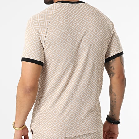 MTX - Camiseta con cuello con cremallera Conjunto corto de jogging C5846-C8152 Beige