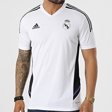 Adidas Sportswear - Tee Shirt A Bandes Real Madrid HA2599 Blanc