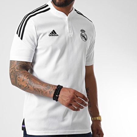 Adidas Sportswear - Polo A Manches Courtes A Bandes Real Madrid HA2605 Blanc