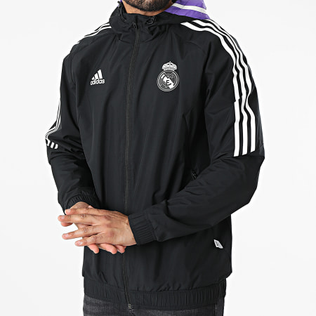 Adidas Sportswear - Giacca con zip a righe nere Real Madrid HA2607