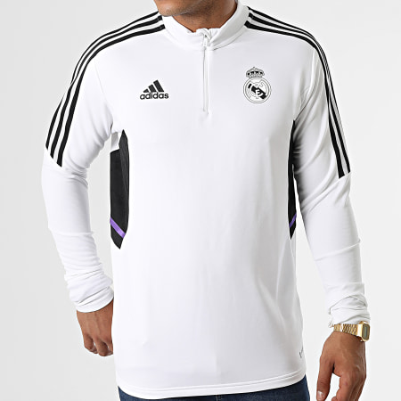 Adidas Sportswear - T-shirt Col Zippé A Manches Longues Real Madrid HA2582 Blanc