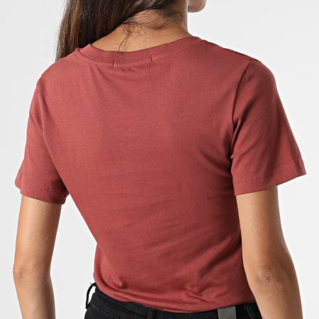 Calvin Klein Jeans - Tee Shirt Col V Femme 9138 Bordeaux
