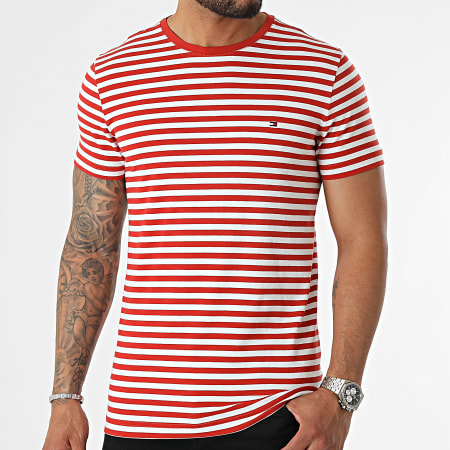 Tommy Hilfiger - Tee Shirt A Rayures Stretch Slim 0800 Rouge Blanc