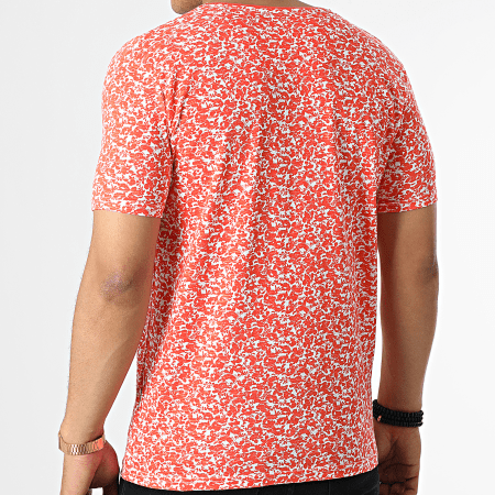 Classic Series - Camiseta con cuello en V y bolsillo en el pecho Orange White Floral