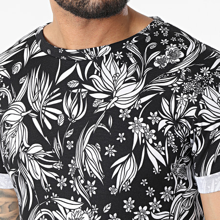Frilivin - Oversize Floral Camiseta Negro Blanco