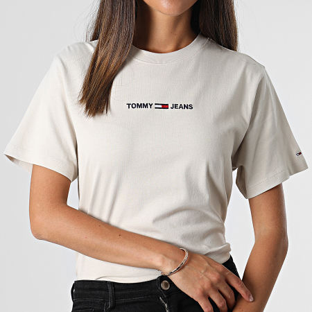 Tommy Jeans - Camiseta de mujer Linear Logo 0057 Beige