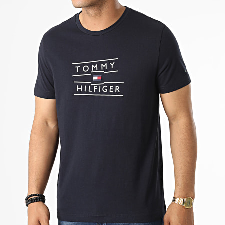Tommy Hilfiger - Tee Shirt Taping Stacked Logo 7097 Bleu Marine