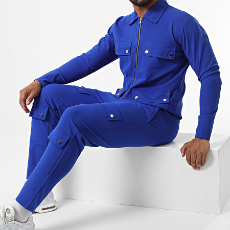 Aarhon - Conjunto de chaqueta con cremallera y pantalón cargo 22020-22021 Azul real