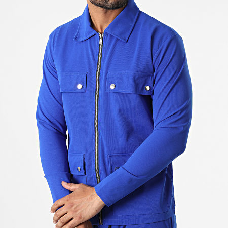 Aarhon - Conjunto de chaqueta con cremallera y pantalón cargo 22020-22021 Azul real
