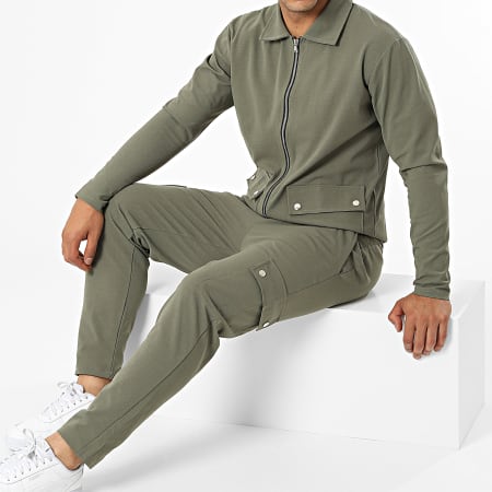 Aarhon - Conjunto de chaqueta con cremallera y pantalón de chándal verde caqui 22019-22018