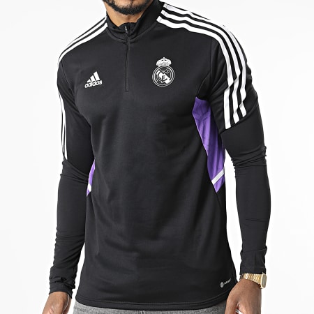 Adidas Sportswear - Maglietta a maniche lunghe con collo a zip HA2581 Real Madrid Nero