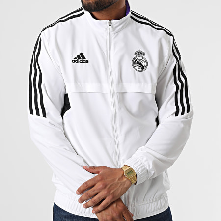 adidas - Veste D'entrainement Zippée A Bandes Real Madrid HA2595 Blanc