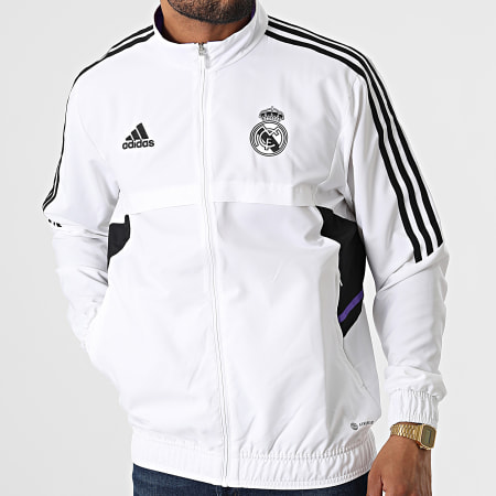 adidas - Veste D'entrainement Zippée A Bandes Real Madrid HA2595 Blanc