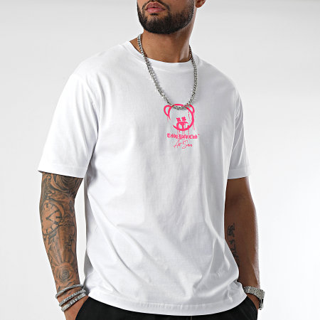 Teddy Yacht Club - Tee Shirt Oversize Large Art Series Marker Blanc Rose Fluo