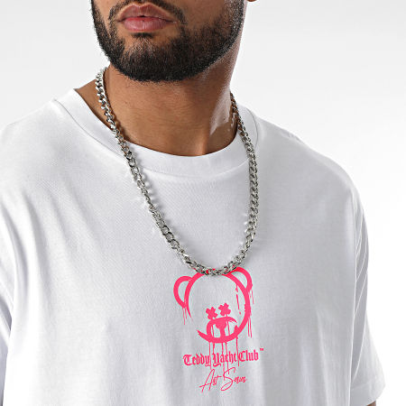 Teddy Yacht Club - Tee Shirt Oversize Large Art Series Marker Blanc Rose Fluo