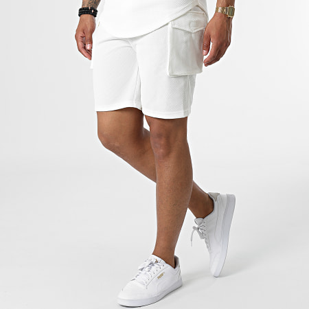 John H - Set di maglietta con cappuccio e pantaloncini da jogging PP66-DD66 Bianco