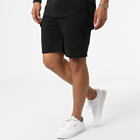 John H - PP70-DD70 Set di maglietta con cappuccio e pantaloncini da jogging nero
