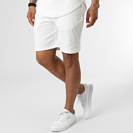 John H - PP50-DD50 Conjunto de camiseta blanca con capucha y pantalón corto de jogging