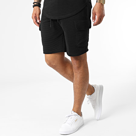 John H - Set di maglietta con cappuccio e pantaloncini da jogging PP62-DD62 Nero