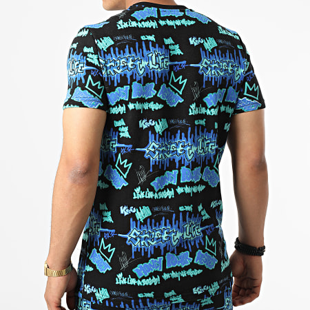 Skr - Conjunto de camiseta y pantalón corto PTRN Print Black Blue Rhinestone Camiseta & Jogging Short Set