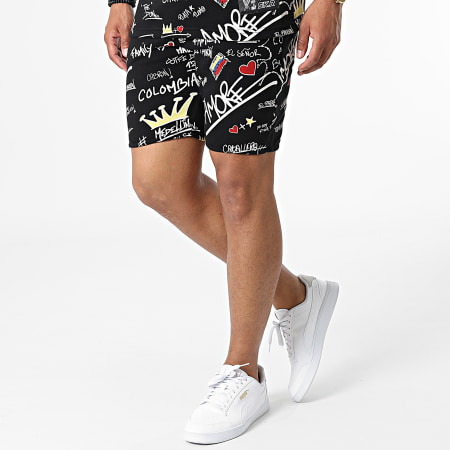 Skr - Set di maglietta e pantaloncini da jogging con stampa PTRN e strass neri