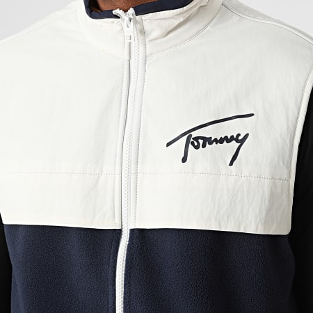 Tommy Jeans - Mix Media 4093 Giacca con zip in pile senza maniche blu navy e bianca