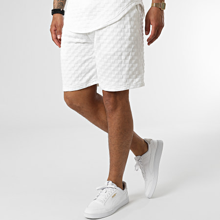 John H - AB335 Conjunto de camiseta blanca con capucha y pantalón corto de jogging
