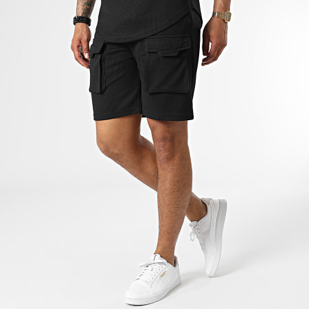 John H - Set di maglietta con cappuccio e pantaloncini da jogging PP54-DD54 Nero
