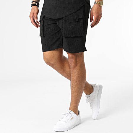 John H - Set di maglietta con cappuccio e pantaloncini da jogging PP68-DD68 Nero