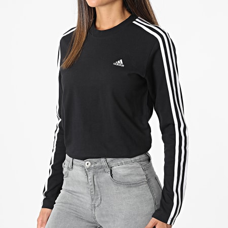 Adidas Sportswear - Maglietta a maniche lunghe a 3 strisce da donna HF7261 Nero
