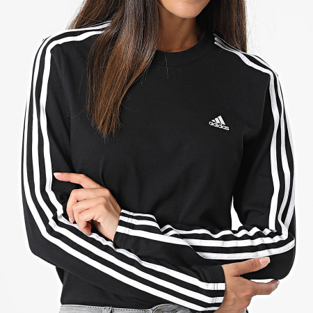Adidas Sportswear - Maglietta a maniche lunghe a 3 strisce da donna HF7261 Nero