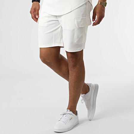 John H - DD58-PP58 Set di maglietta con cappuccio e pantaloncini da jogging bianchi