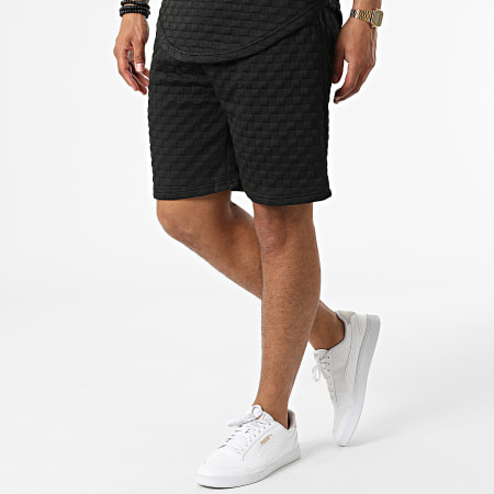 John H - AB335 Set di maglietta con cappuccio e pantaloncini da jogging neri