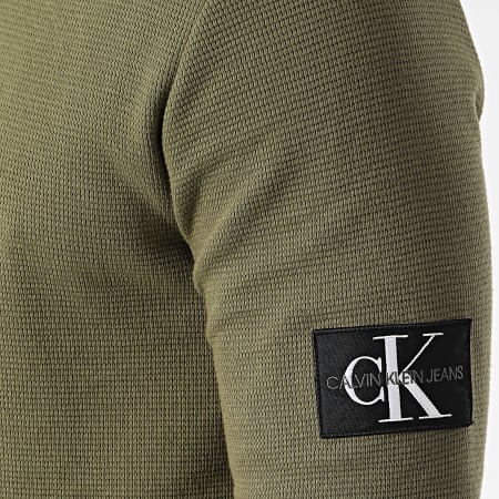 Calvin Klein Jeans - Pull Monogram Badge Waffle 6610 Vert Kaki