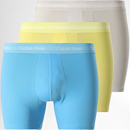 Calvin Klein - Set di 3 boxer in cotone elasticizzato NB1770A Blu Beige Giallo