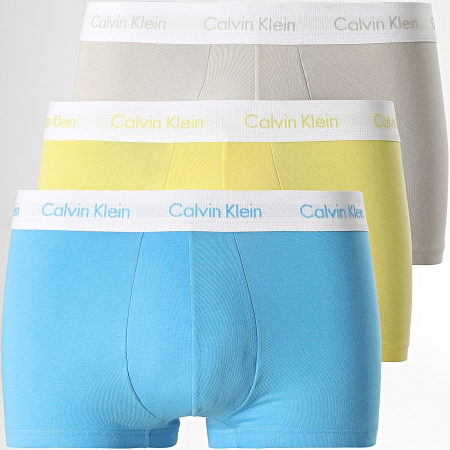 Calvin Klein - Set di 3 boxer in cotone elasticizzato U2664G Blu Beige Giallo