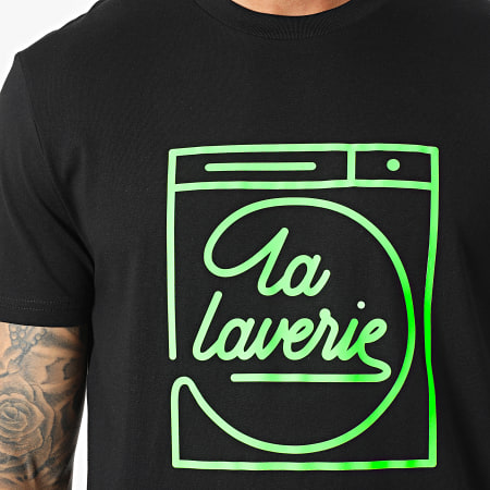 AP du 113 - Tee Shirt La Laverie Noir Vert Fluo