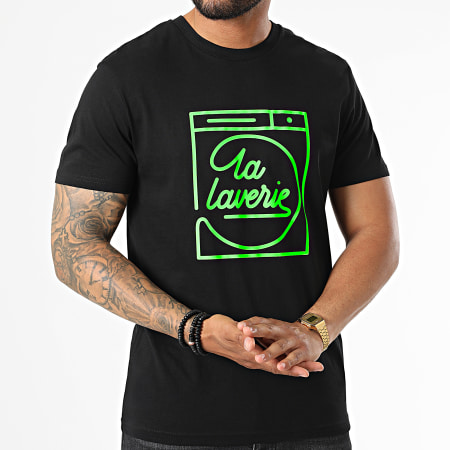 AP du 113 - Tee Shirt La Laverie Noir Vert Fluo