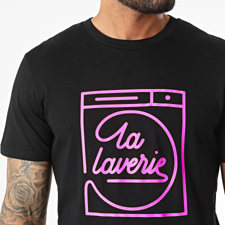 AP du 113 - Tee Shirt La Laverie Noir Rose Fluo