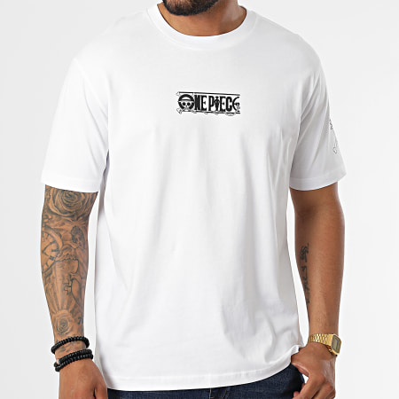 One Piece - Tee Shirt Oversize Grande Anteriore E Manica Bianco Nero