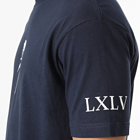 Luxury Lovers - Tee Shirt Oversize Large Roses Bleu Marine Blanc